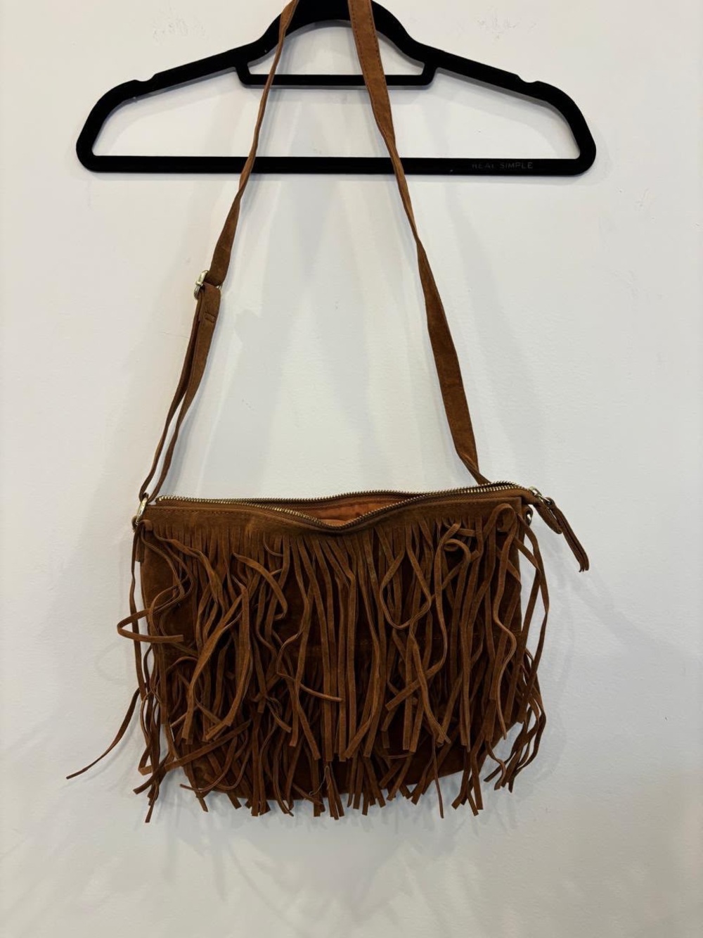 Old Navy Brown Faux Suede Fringe Crossbody Bag Boho Western #O22 - Picture 8 of 9